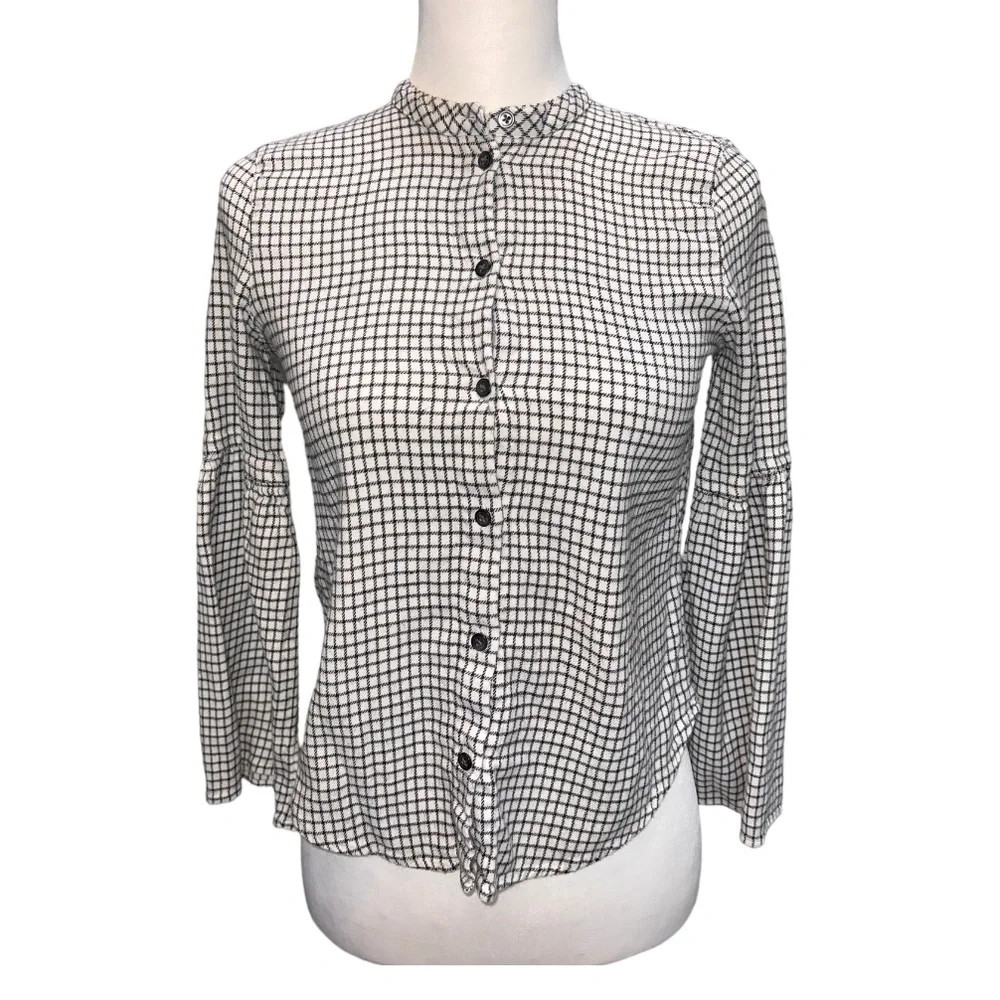 Madewell🦎Bell Sleeve Windowpane Button Down 🌵